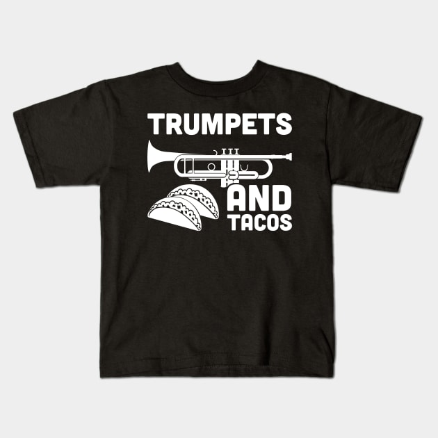 Trumpets And Tacos Kids T-Shirt by MeatMan